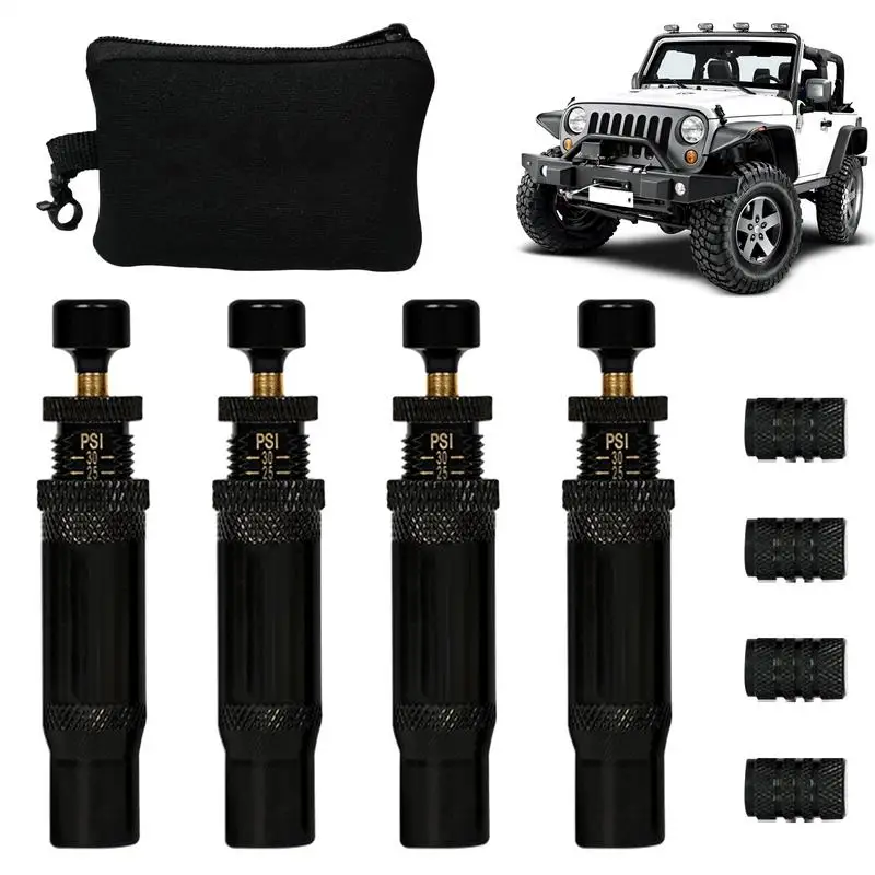 

Air Down Tire Deflators Adjustable Tire Air Deflators 4 Pieces Auto-Stop 4x4 Spin-on Tire Inflator Tool 10-30 PSI Rapid