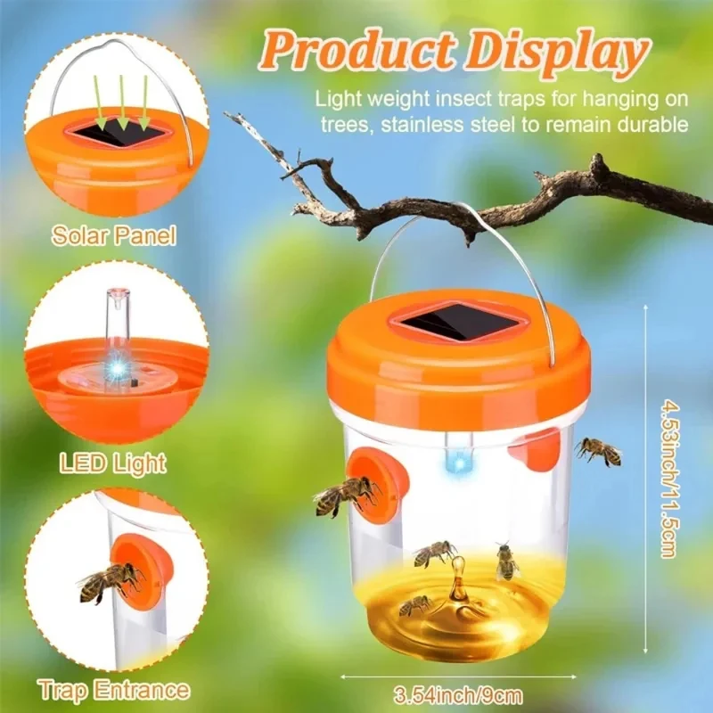 Solar Wasp Trap Waterproof Mosquito Zapper Safe Non Toxic Reusable Fruit Fly Catcher Home Garden Insect Killer