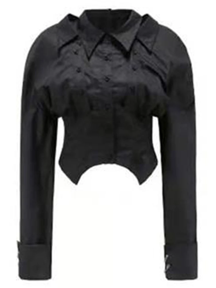 [EAM] Women White Ways Wear Irregular Short Blouse New Lapel Long Sleeve Loose Fit Shirt Fashion Tide Spring Summer 2024 1DD9696