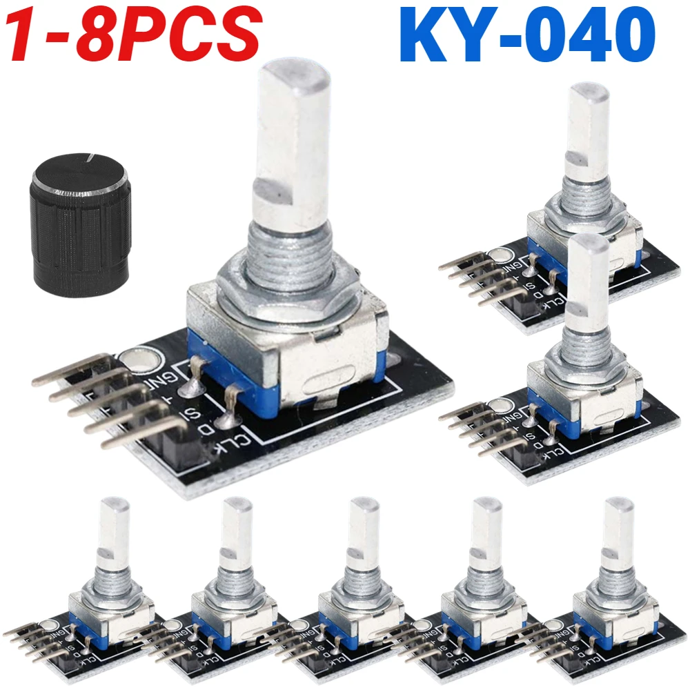 1-8 pces KY-040 módulo codificador rotativo de 360 graus com tampa do botão 5v módulo de placa de desenvolvimento de interruptor de sensor de tijolo para arduino