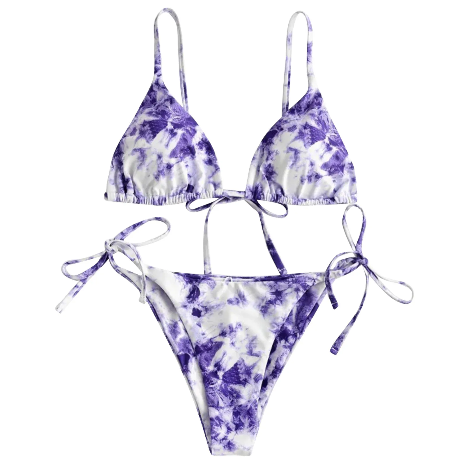 Bañador estampado de encaje para mujer, traje de baño de dos piezas de alta calidad, conjunto de Tie-Dye Sexy, corte de pierna, Tankinis, conjunto de Bikini