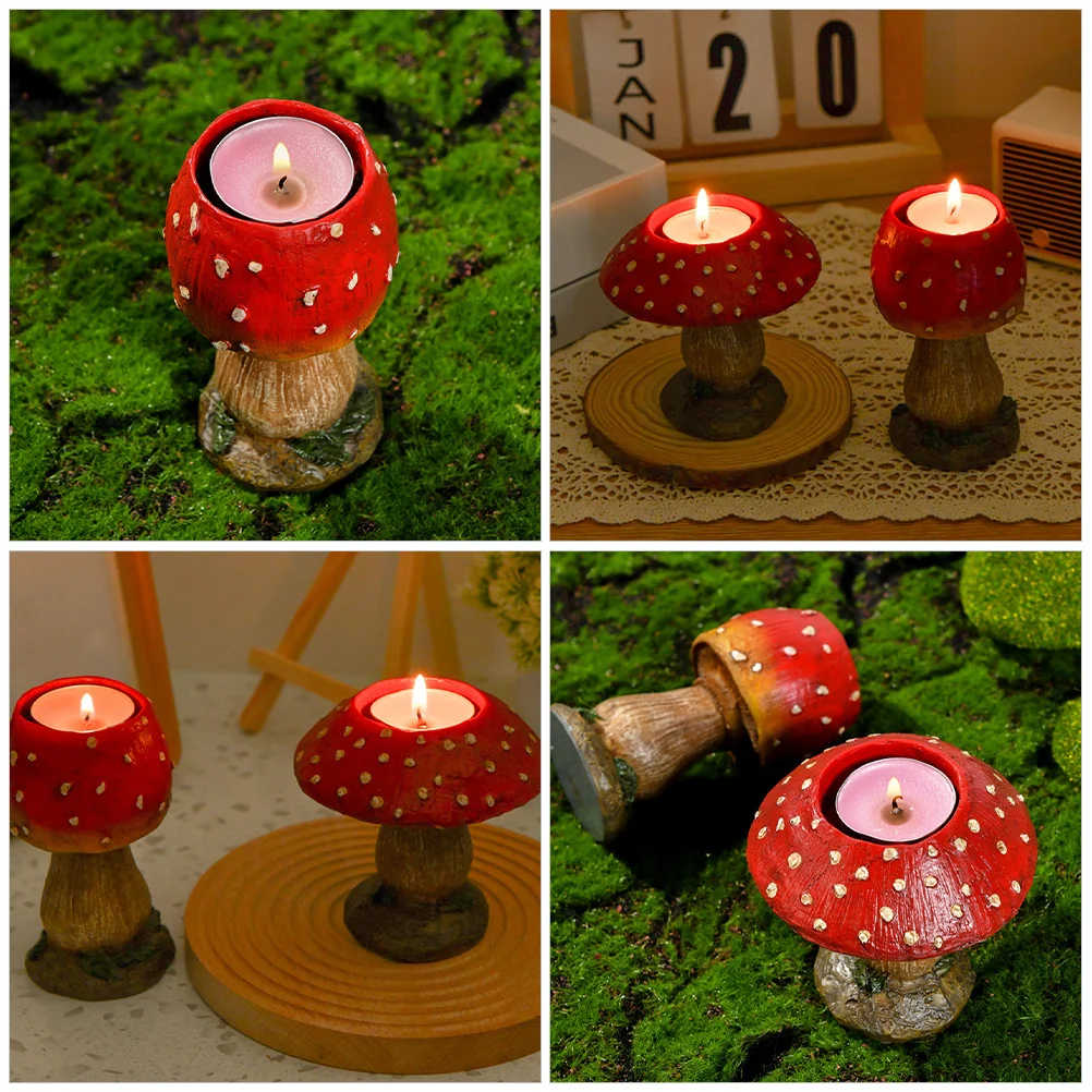 2Pcs Artistic Mushroom Stand Resin Material Stable Home Decor Tabletop Centerpiece Romantic Light