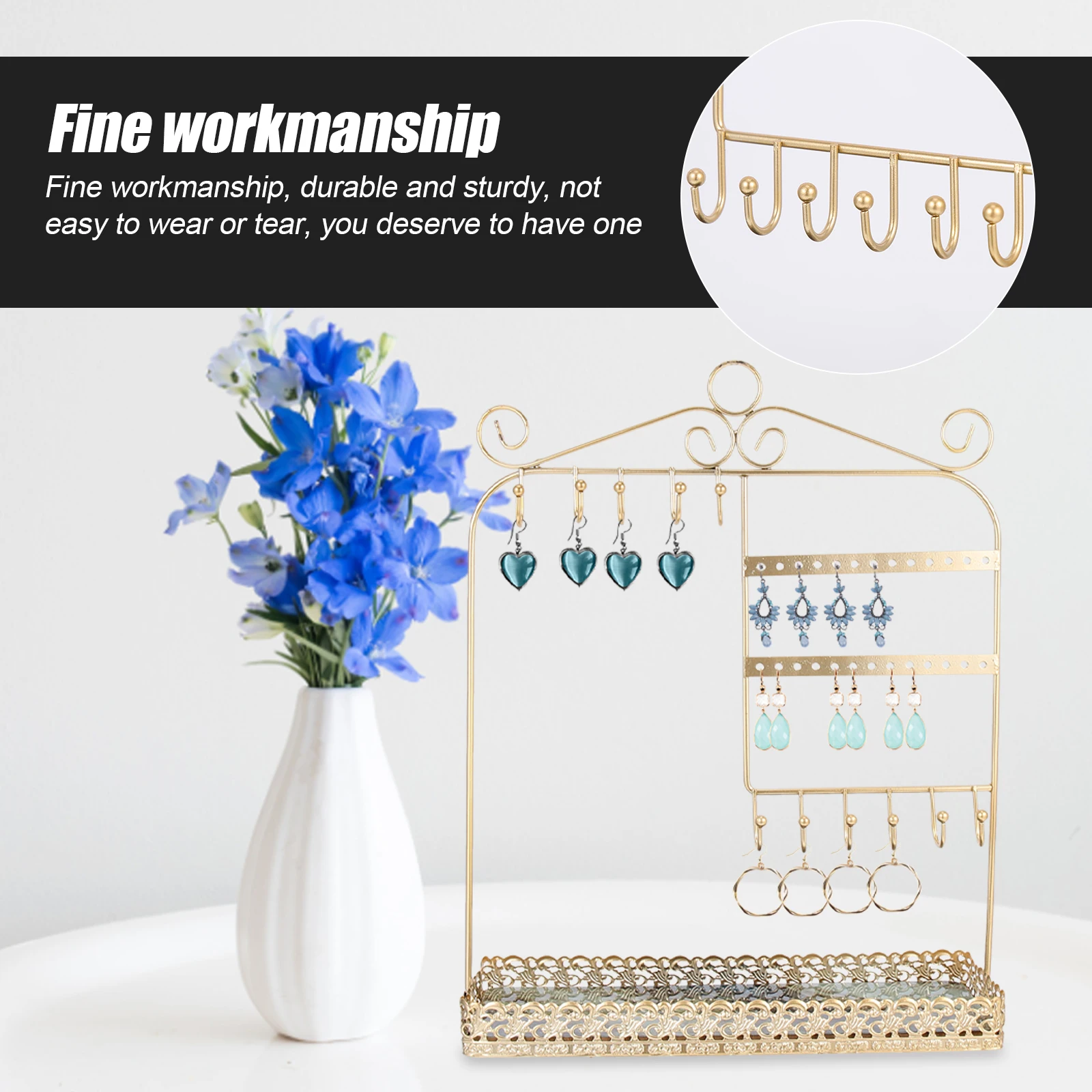 

Golden Jewelry ganizer Rack Durable Iron Crafts Wall Hanging Storage Display St for Earrings Accessories Home Decor