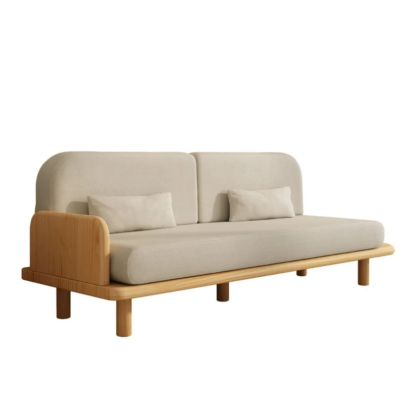

Wabi Sandy Wind Solid Wood Sofa Log Wind Furniture Small Apartment Simple Living Room Three-person Combination Fabric Str