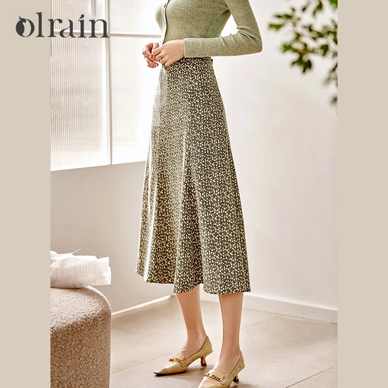 

OLrain Women's Chiffon Mermaid Skirt 2026 Summer Chiffon A-line Fashion Elegant Floral High-waist Midi Skirt Female O21CB36660