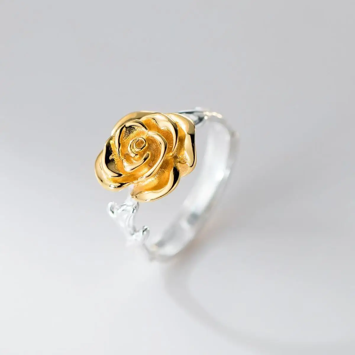 925 Sterling Silber Goldene Rosenringe für Frauen, Paar, Verlobung, Designer-Schmuck, Vintage-Accessoires, Schmuck, Argent 925