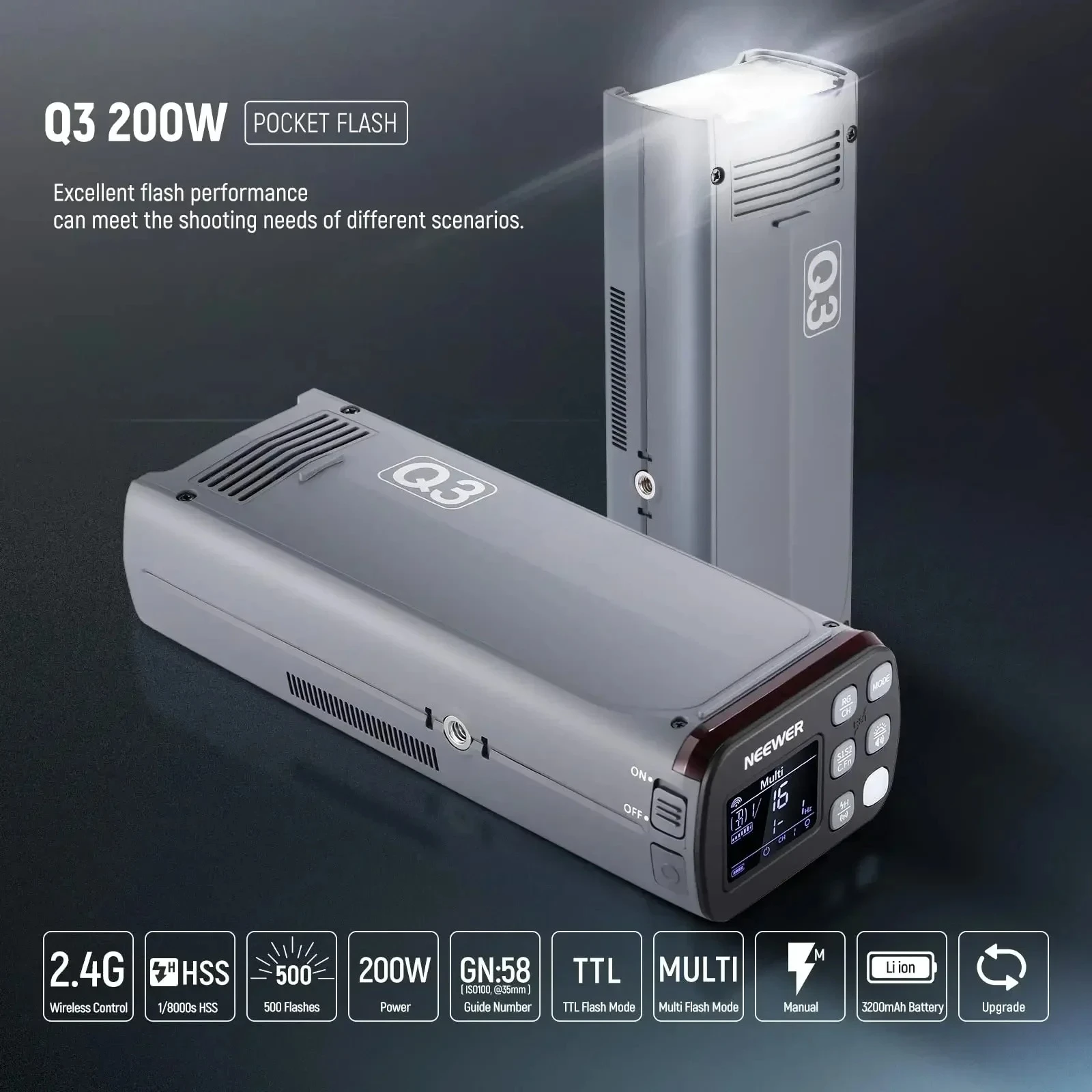 EE Photographic Light Speedlite NEEWER Q3 200Ws 2.4G TTL Flash (2nd Version) Flash Speedlite With Softbox Diffuser