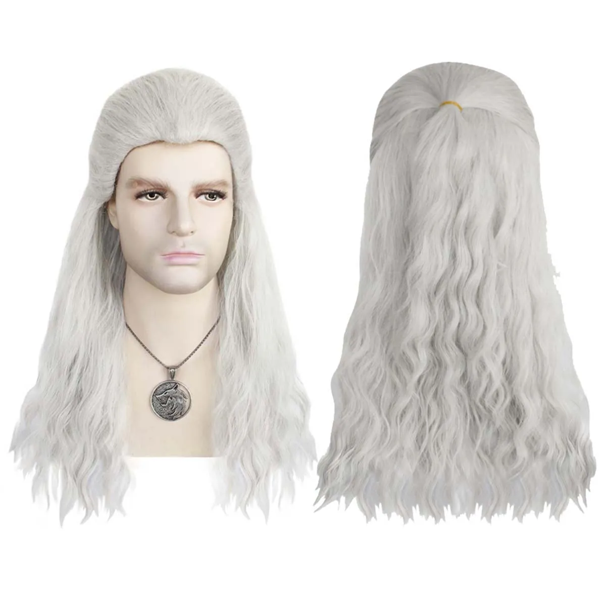 Хэллоуин Мужчины Ведьмак Охотник Геральт Косплей Серебристо-Белый Волнистый Парик Волос Хэллоуин Мужчины Ведьмак Охотник Геральт Косплей Серебристо-Белый Волнистый Парик Волос