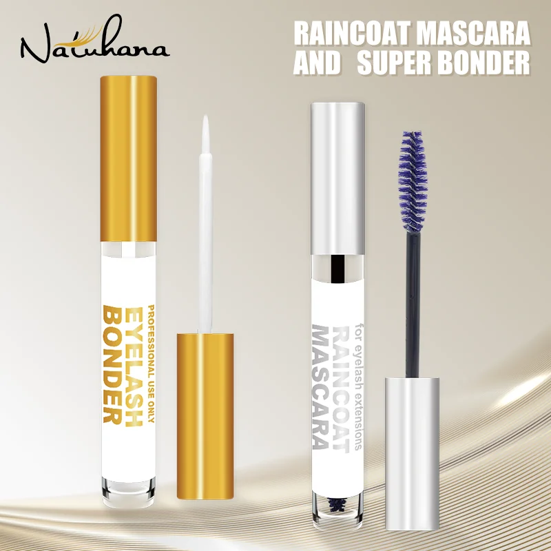 NATUHANA Lash Extension Super Bonder + Eyelashes Coating Cure Adhesive Bonding Eyelash Long Last Lash Mascara Makeup Set