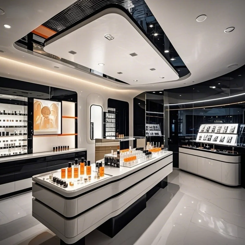 custom.Modern Cosmetic Display Cabinet Whole Store Exhibition Hall Use Wooden Painted Wall-Mounted Assembled Customizable Ma