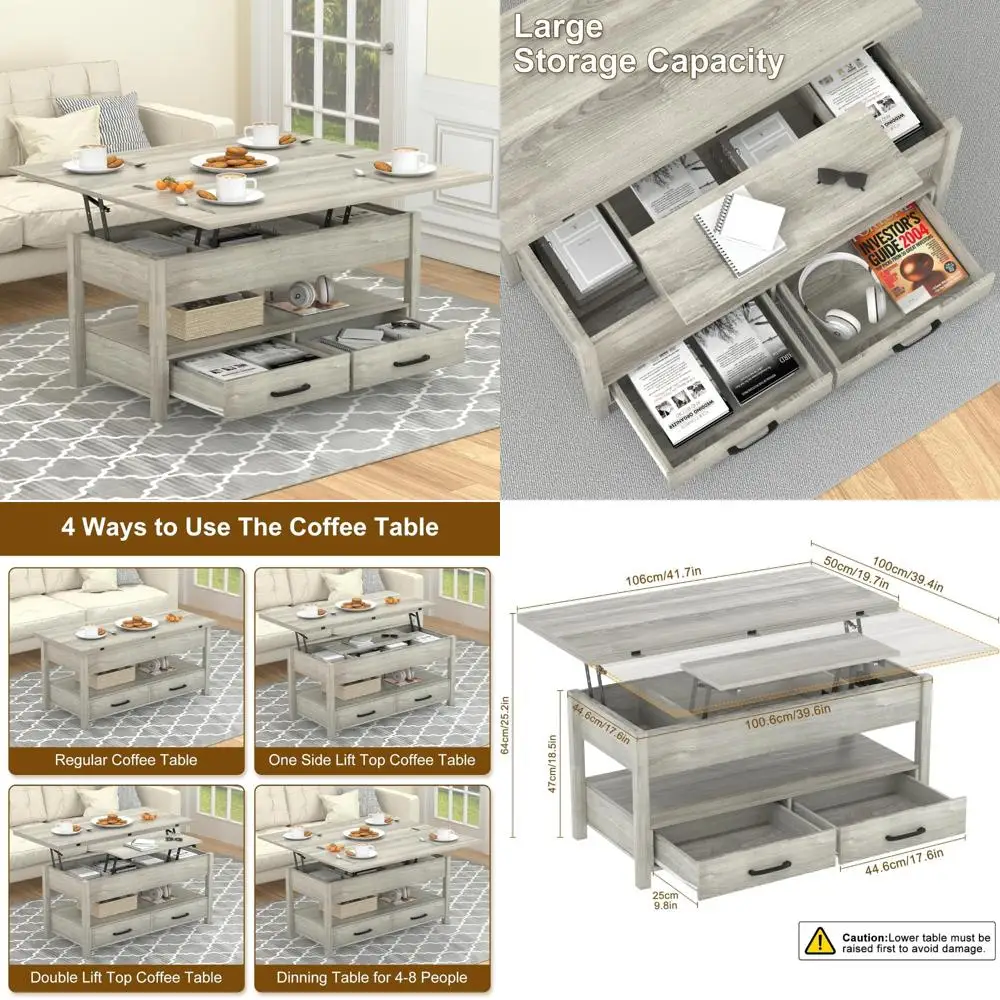 

«40-дюймовый многофункциональный журнальный столик с подъемной столешницей и скрытыми отделениями, стиль фермерского дома»