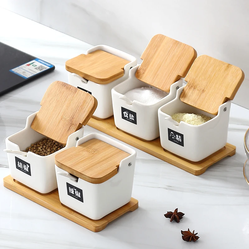 

Nordic Square Ceramic Seasoning Jar Salt Sugar Jar Oil Pot Kitchen Utensils Porcelain Spice Pepper Box Food Container Home Decor