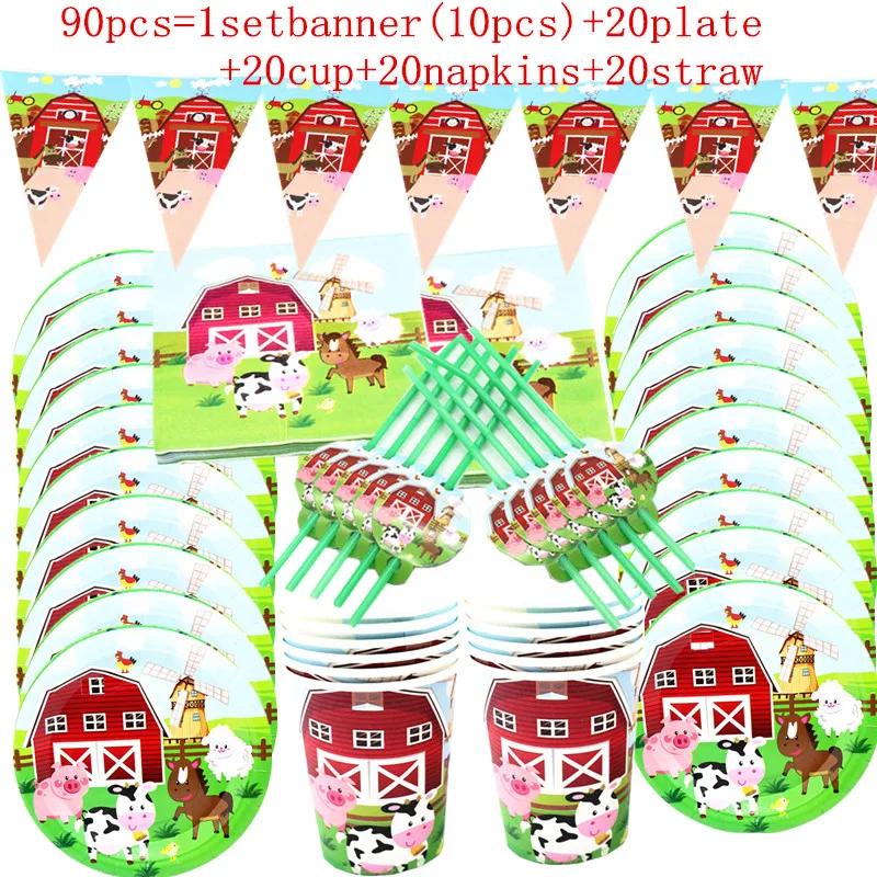 

1set Farm Animals cow pig Birthday Themed party decor Tableware Set Plate Cup napkins Straw Party Props Baby Shower Supplies