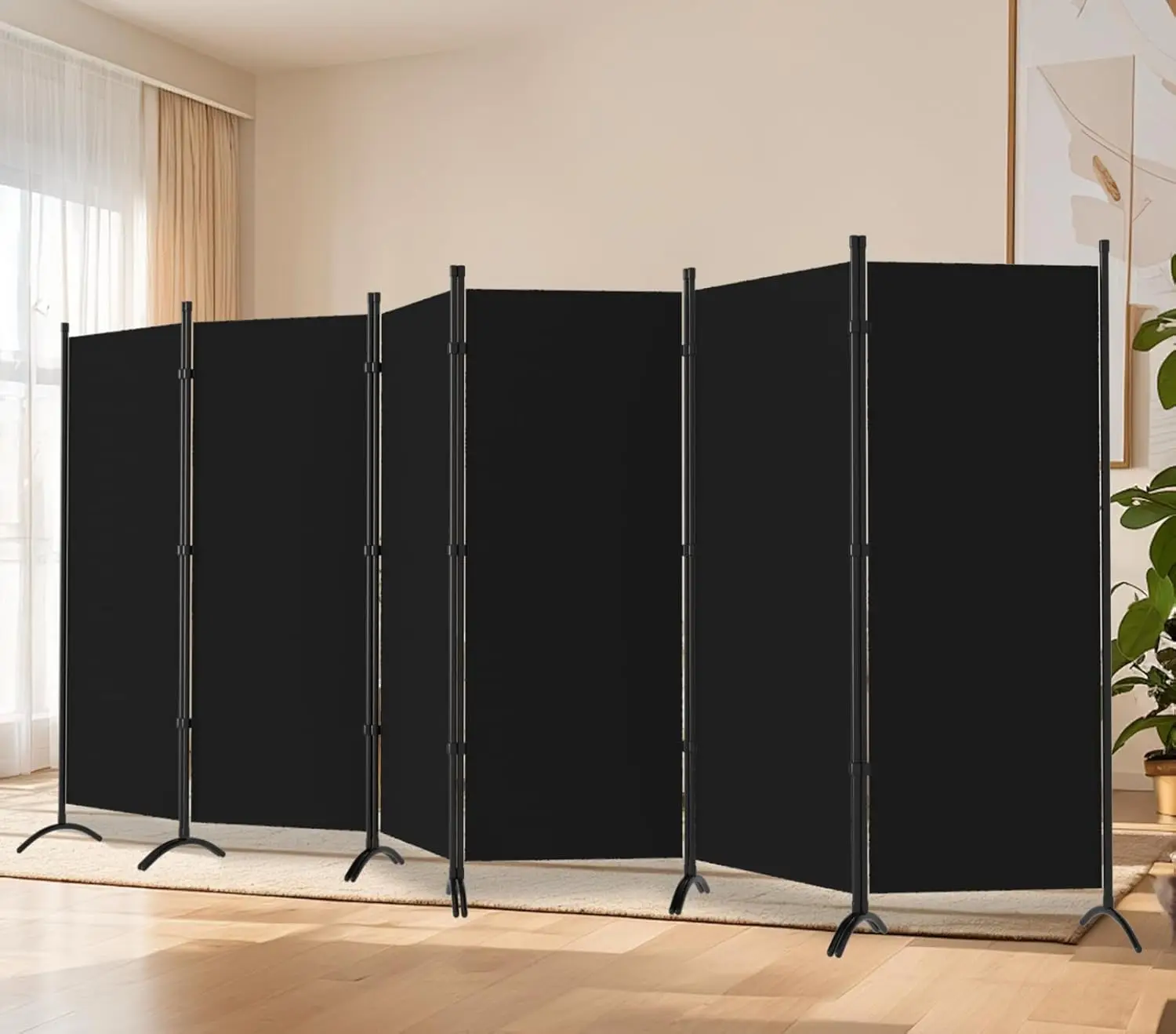 

6 Panels Black Folding Privacy Screens, 6 ft Partition Room Dividers Wall for Separation, Home, Office, Classroom, Studio