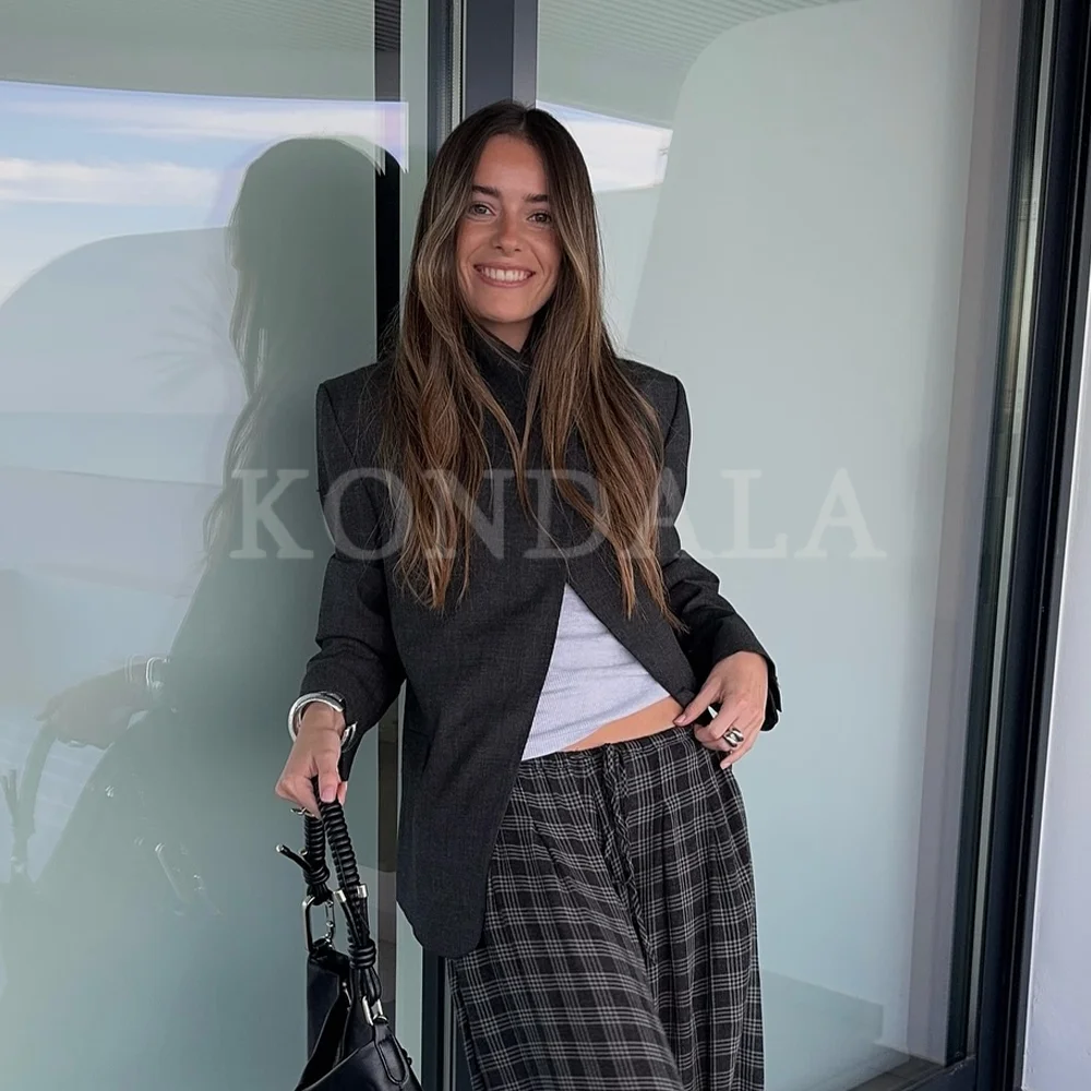 KONDALA 2025 秋冬 ストリートウェア シングルボタン レディースブレザー ファッション エレガント 無地 ハーフハイカラー シック レディースブレザー