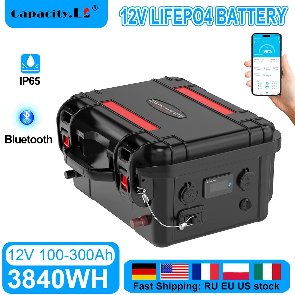 12V LiFePO4 Battery Pack 120Ah 150Ah 200Ah Bluetooth BMS Waterproof Rechargeable LFP Batteries for RV Outdoor Camp Inverter