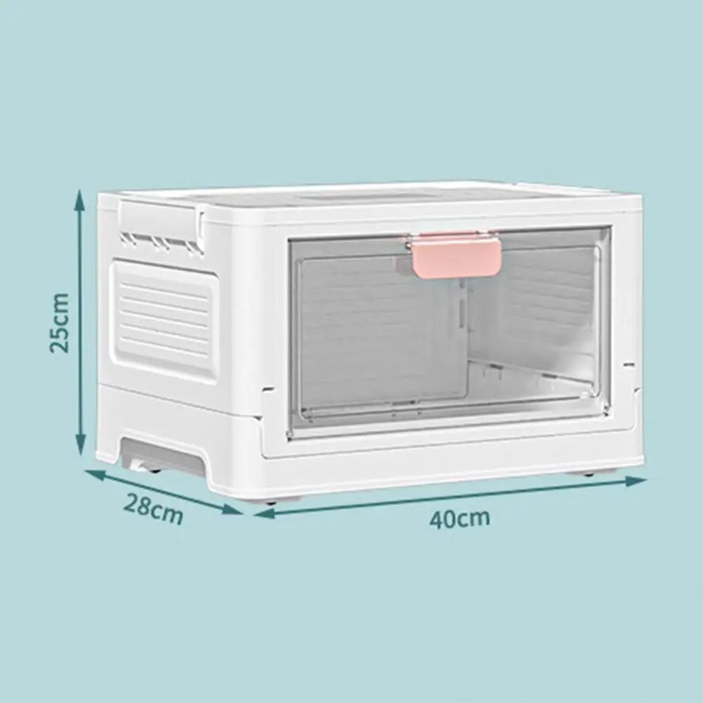 Stackable Book Storage Box 4 Caster Wheels Front Flip Lid Book Organizer Transparent Foldable Desktop Sundries Organizer Case