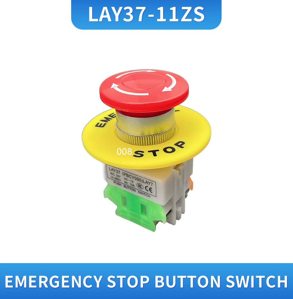 Button switch Lay37-11ZS self-locking Y090 emergency stop mushroom head emergency stop button one normally closed and one normal