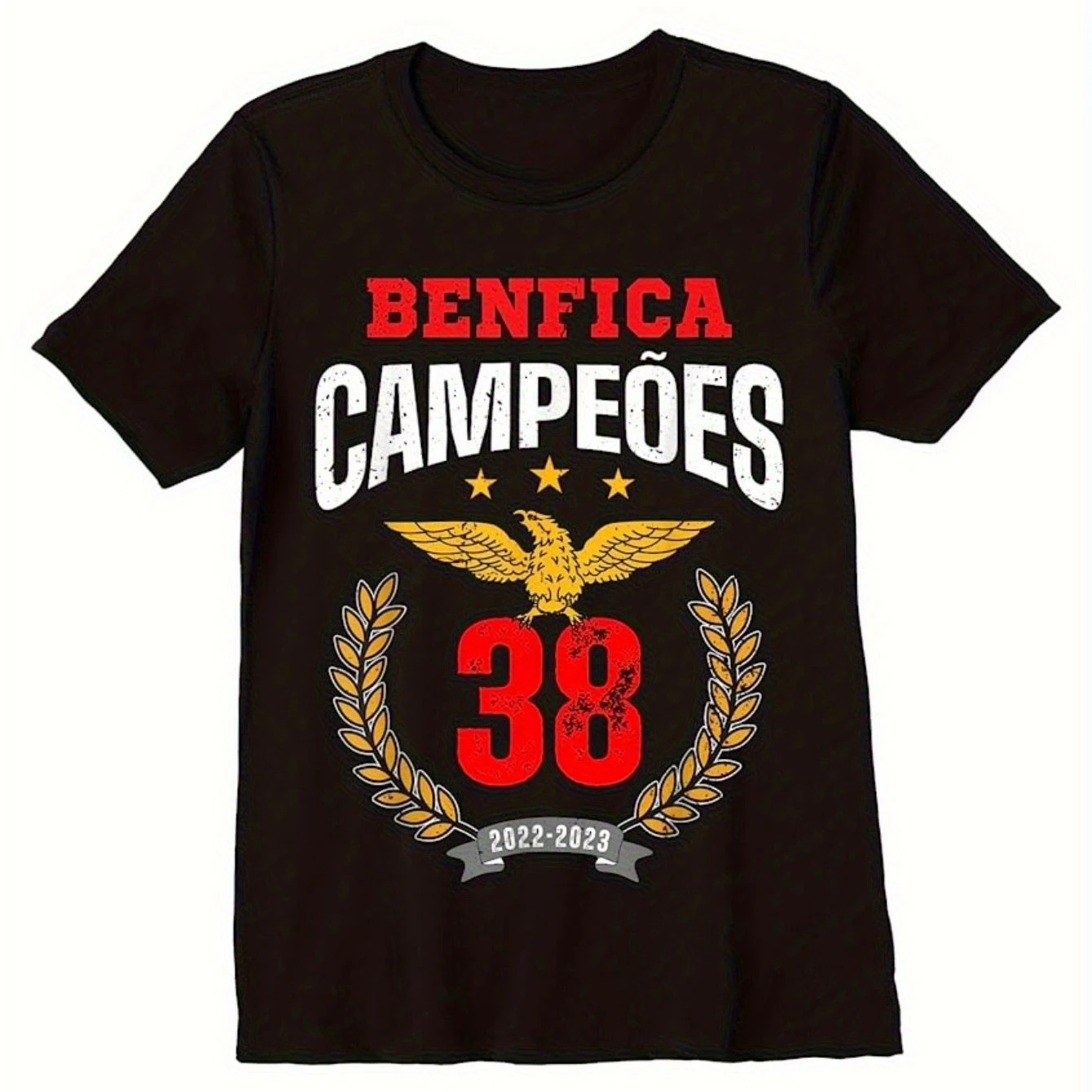 Camiseta Benfica Campeão 38 Portugal para Homens e Mulheres, Estampa Gráfica Vintage, Camiseta Unissex de Manga Curta com Águia e Louro