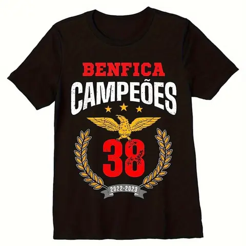 Benfica Campeao 38 Portugal T-Shirt for Men Women Vintage-Inspired Graphic Crewneck Tee Eagle Laurel Unisex Short Sleeve Shirt