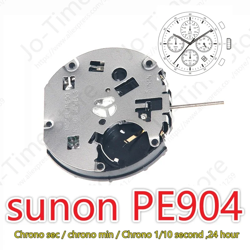 Orologio con movimento al quarzo Sunon PE904 - Tre lancette 4 occhi Data Piccolo cronografo 24 ore 1/10 Sec Ligne Movimento Orologio