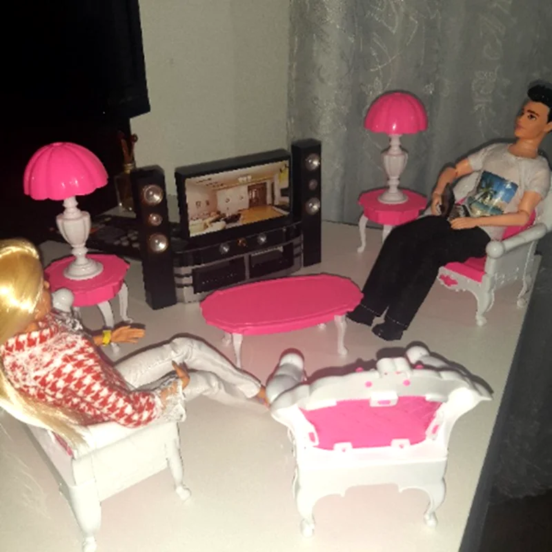 Mobili per bambole soggiorno TV sedia divano Home Theater accessori per armadietti giocattoli per bambini giochi di imitazione Mini 1/12 casa delle bambole per Barbie