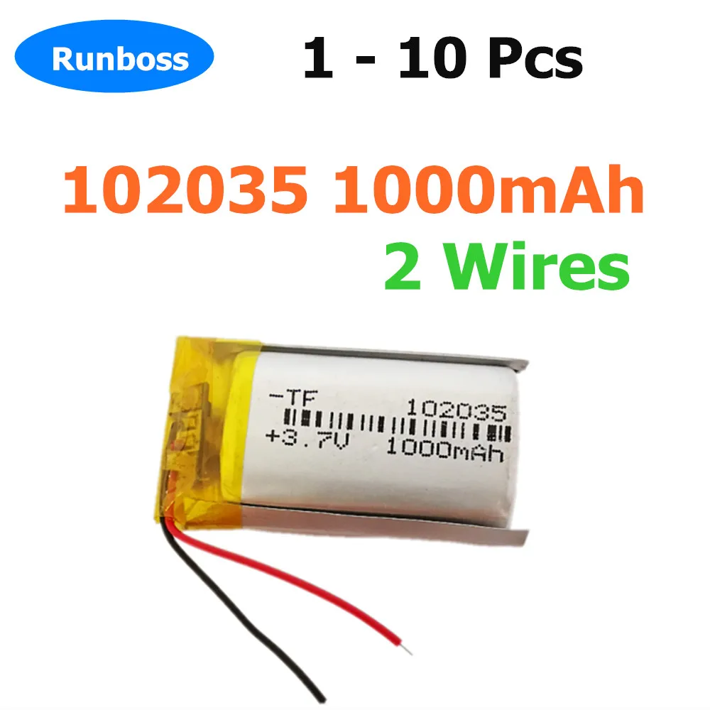 1-10pcs 102035 3.7V 1000mAh Lithium Polymer Battery For mp3 lamp VR glasses detection recording pen bluetooth earphones speaker