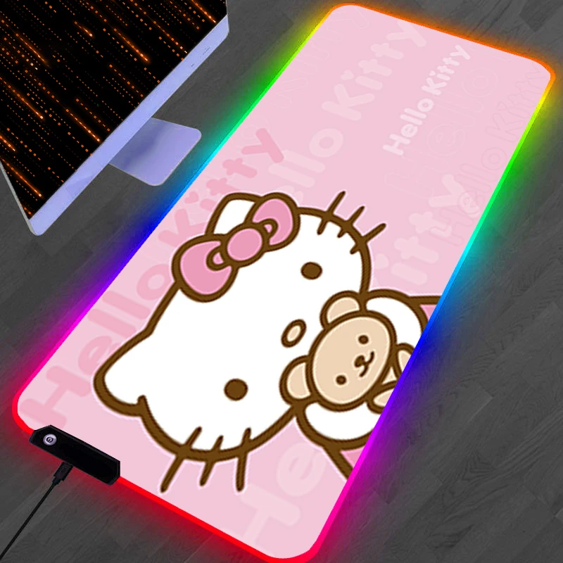 Rgb led mouse pad portátil de borracha estendida tapete de mouse de mesa jogo de computador mousepad acessórios para pc h-hello k-kitty teclado