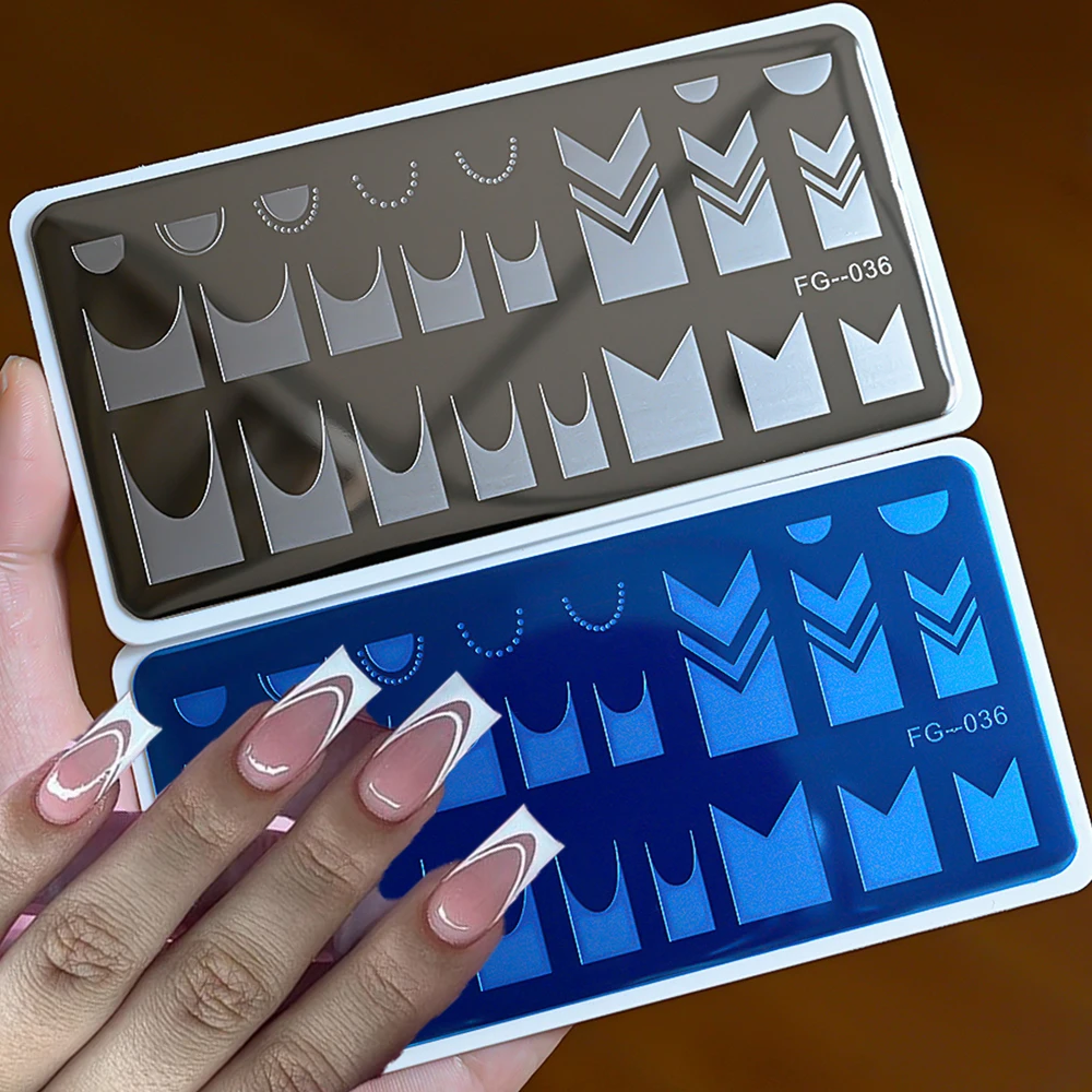 

Пластины для штамповки ногтей 12X6 см, шаблоны для штампов для ногтей, французские линии, трафареты для ногтей, французские кончики, волнистые полосы, нержавеющая сталь, сделай сам, маникюр