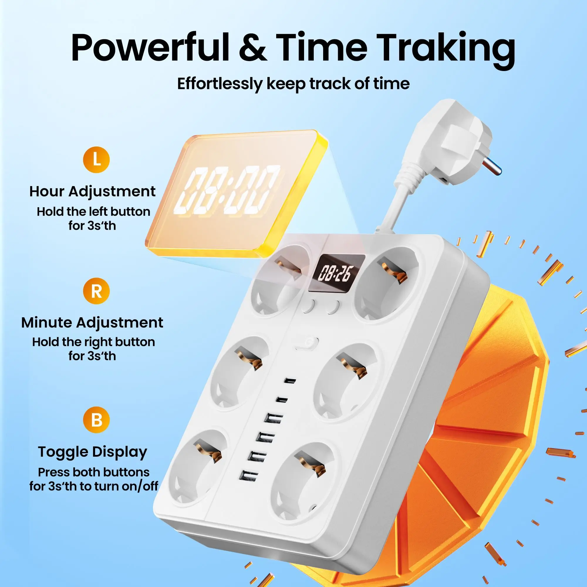 شريط طاقة 14 في 1 مع 8 منافذ تيار متردد، 4 منافذ USB-A 2 USB-C شحن سريع، حماية من زيادة الحمل الزائد وحماية ماس كهربائى #3