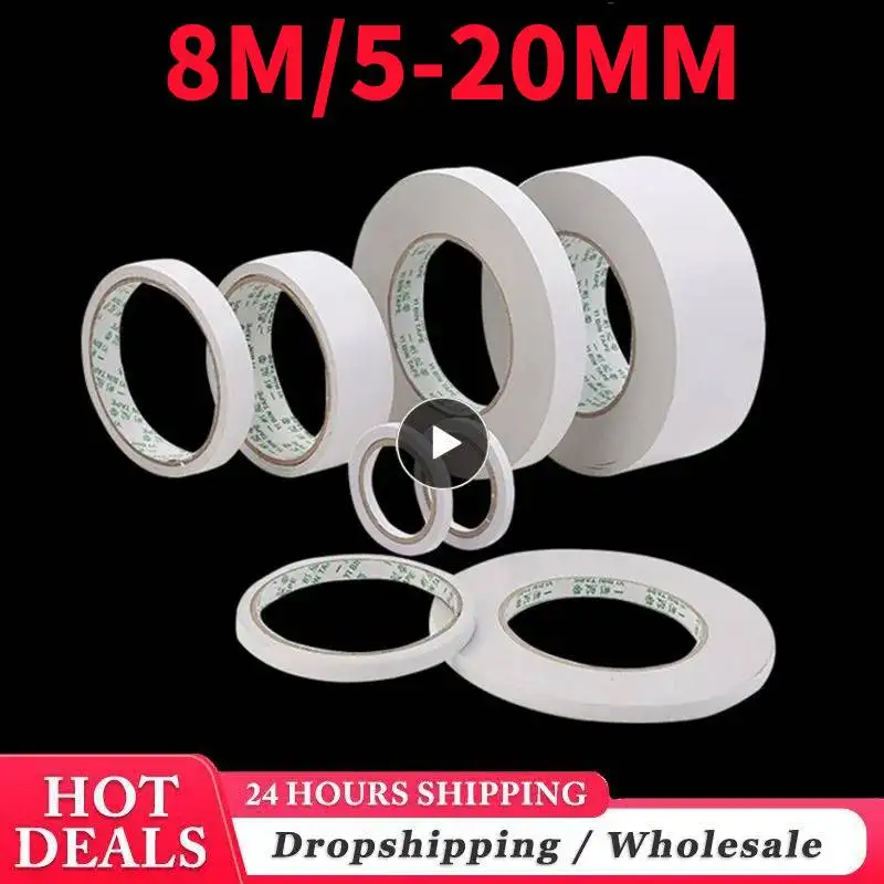 1pc 8M Double Sided Adhesive Super Slim Strong Adhesion White Powerful Doubles 5-20mm For Home Office Double Sided