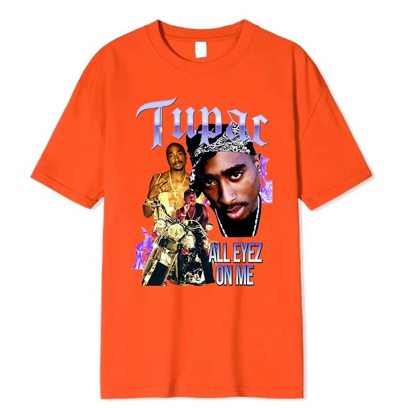 Oversized Summer Fashion Cotton T-shirt Rapper Tupac Top Hip Hop Street Wear Short Sleeve T Shirt Men's and Women's Tshirts