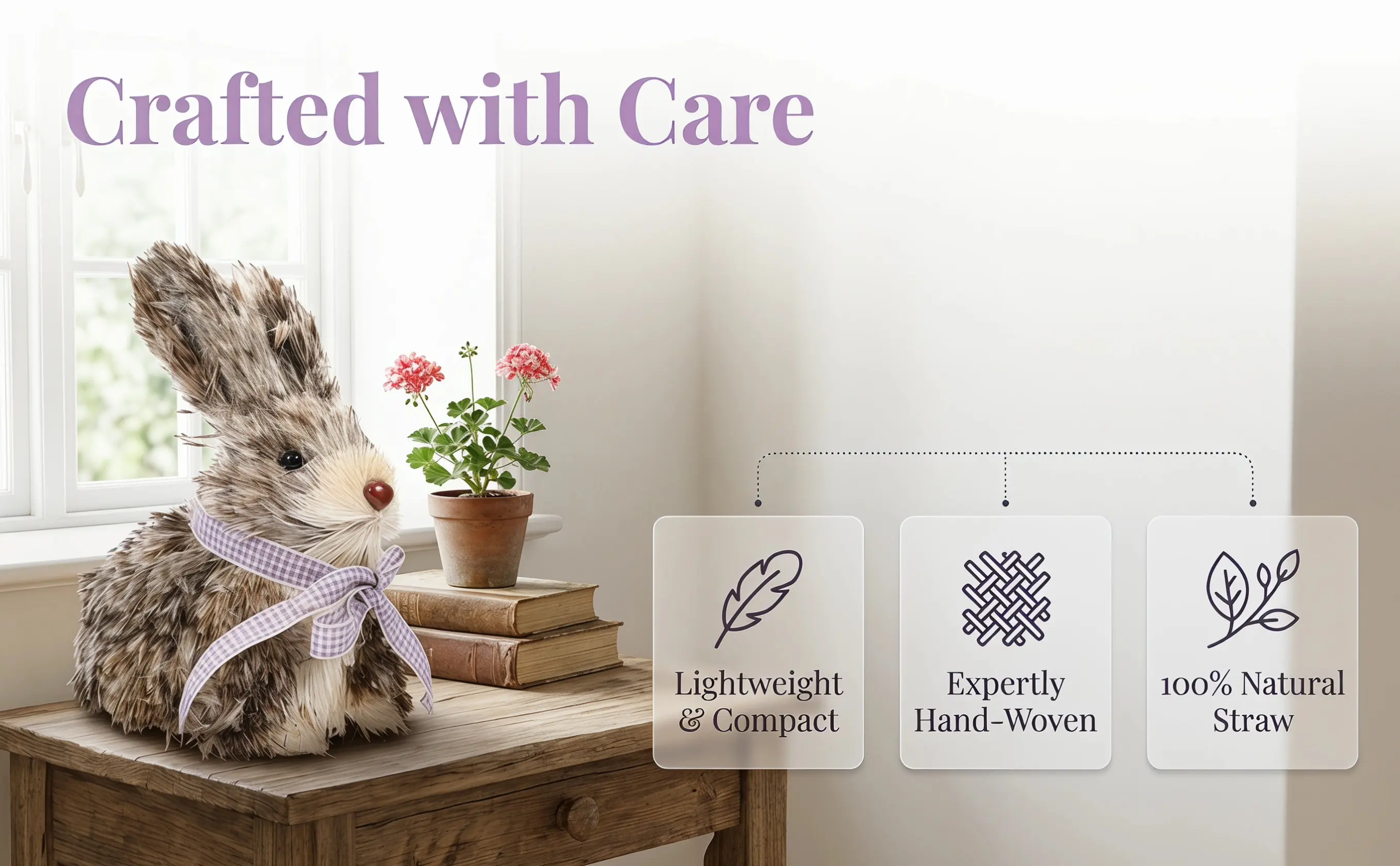 1Pcs Handwoven Straw Rabbit Decor Lightweight Eco Friendly Woven Ornament for Home Living Room Desk Decoration