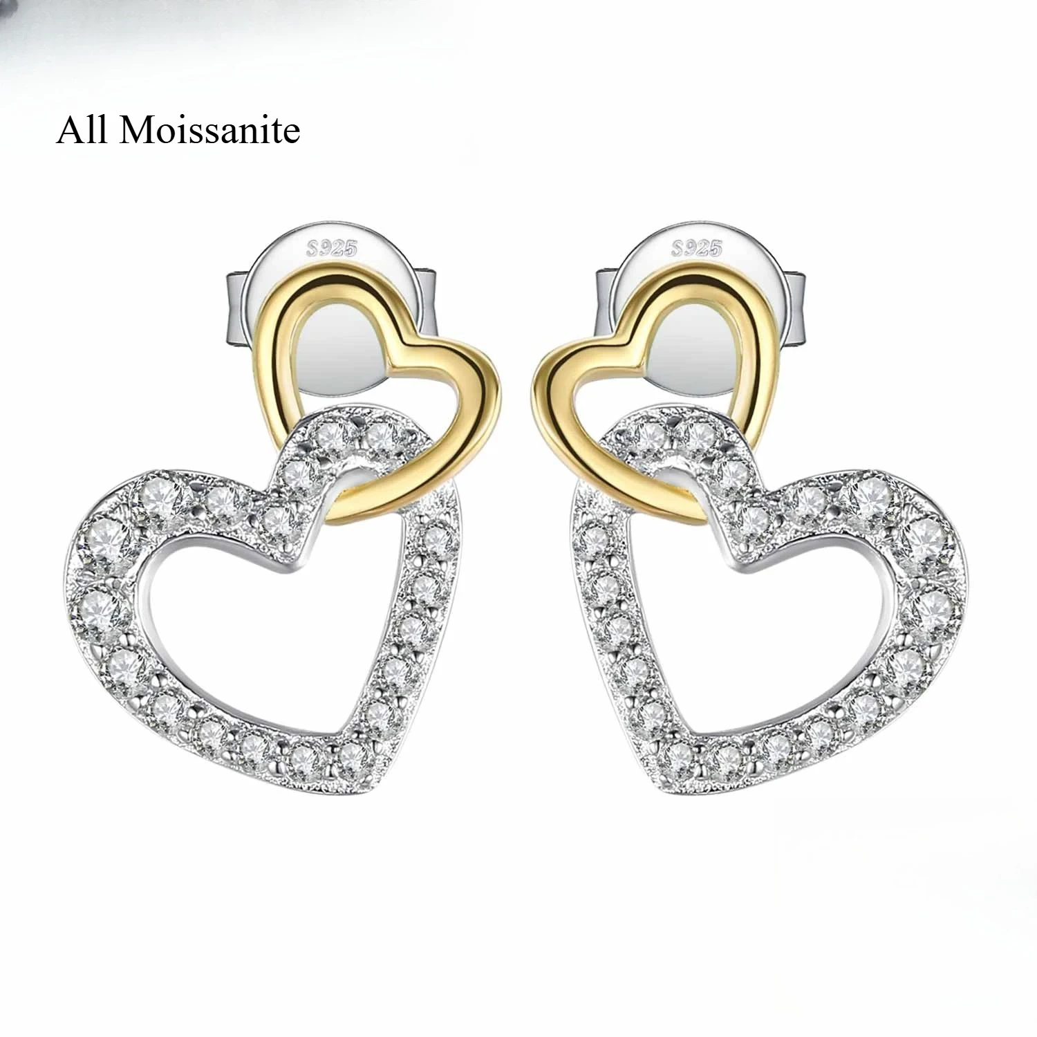 

Love Heart 925 Sterling Silver Stud Earrings For Women Fashion 18k Gold Plated All Moissanite D VVS1 Simulated Diamond Earring