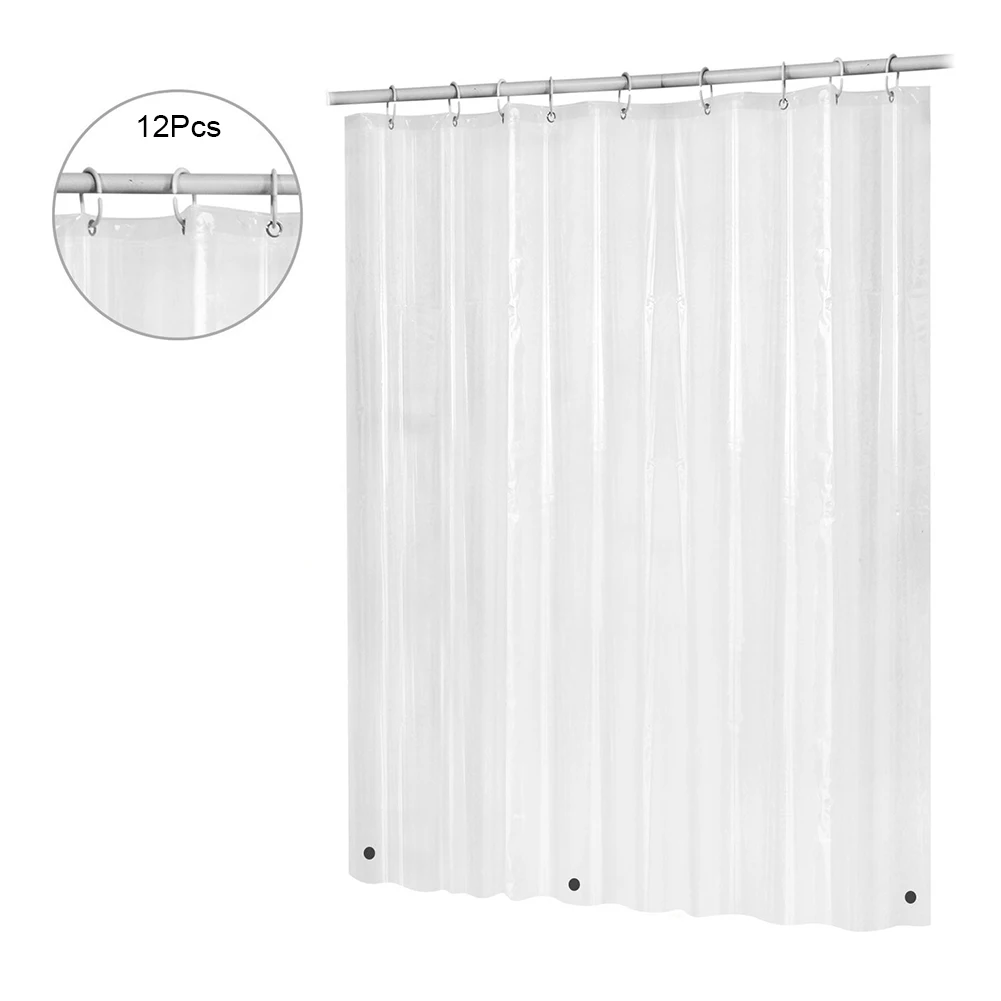 1pc shower curtains, 12pcs Rings Elegant PEVA Shower Curtain: Waterproof Transparency Meets Luxurious Fashion durable