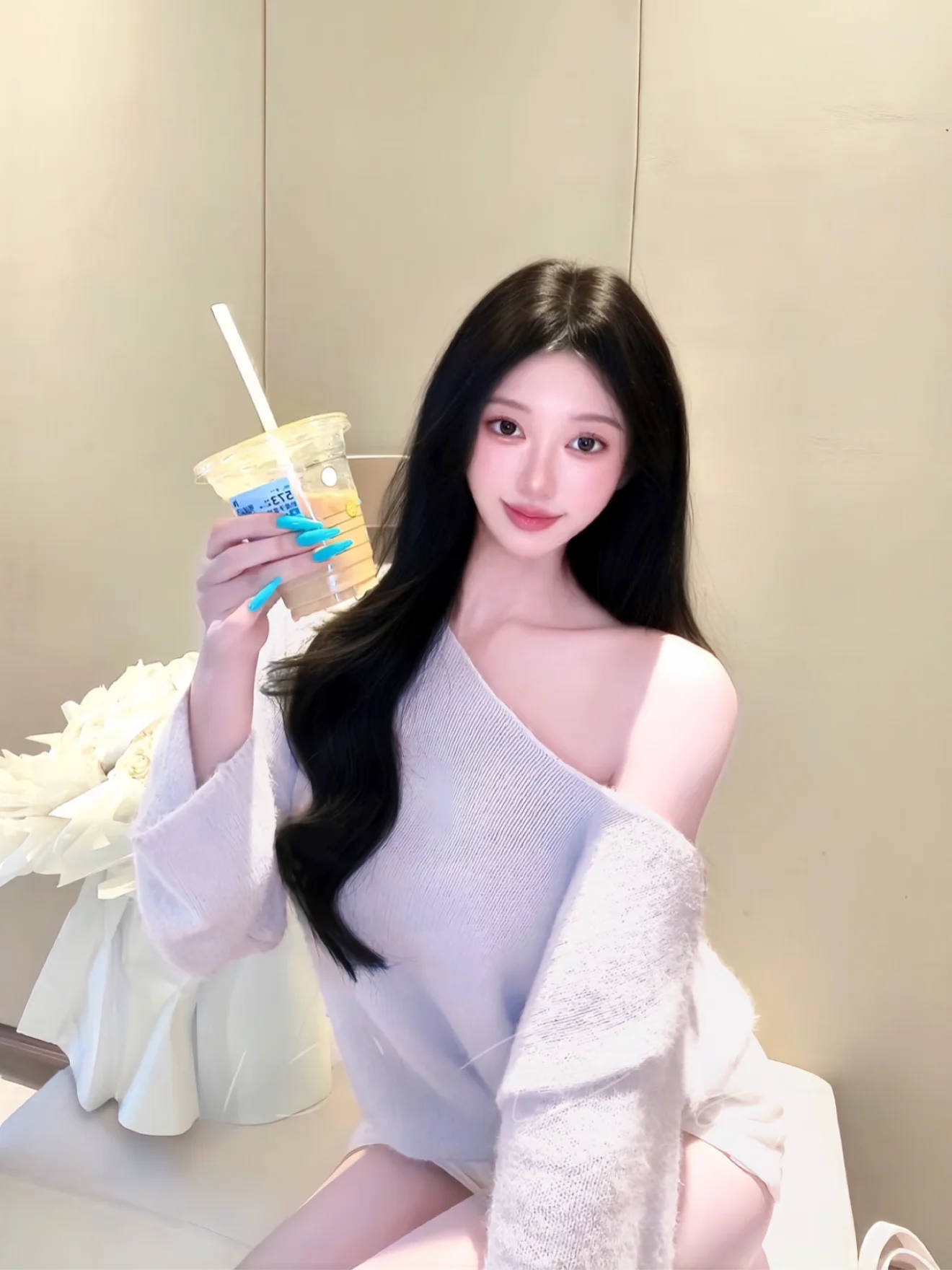 

Loose Lazy Sle Purple adient Dyeing Asymmetrical oulder Bell Sve Knitted Sweater Women's Early Autumn Overhead Top