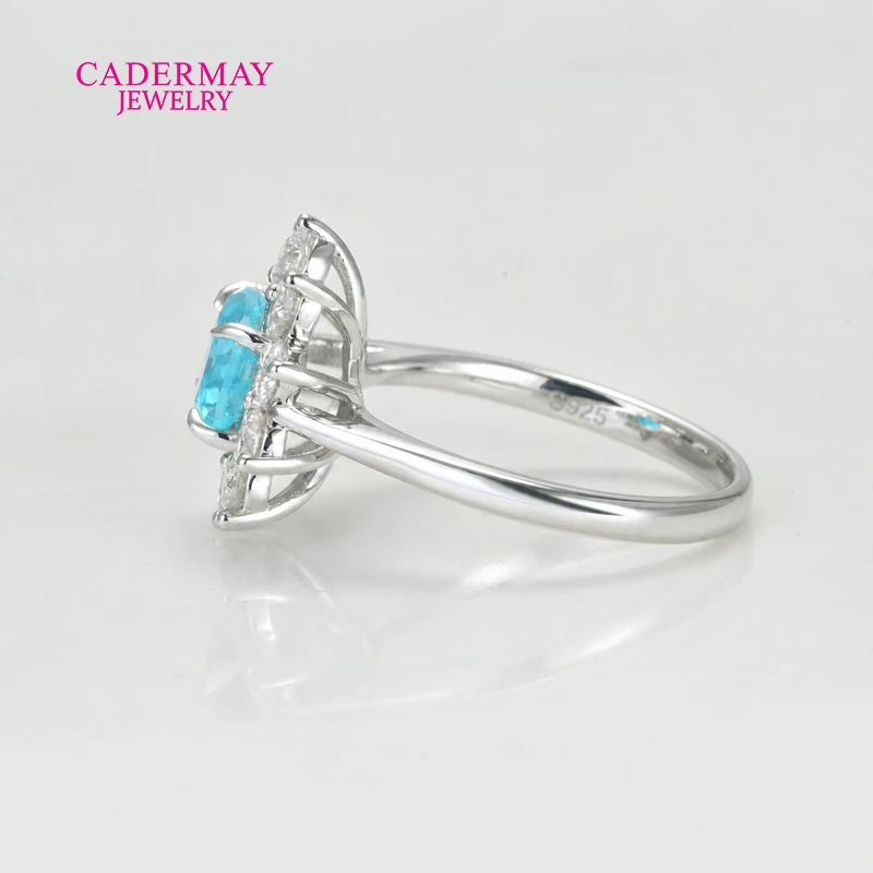 925 Silver Lab Paraiba Rings 7x9mm Oval Shape Yttrium Aluminum Garnet Halo Moissanite East-West Rings Women for Wedding Gift