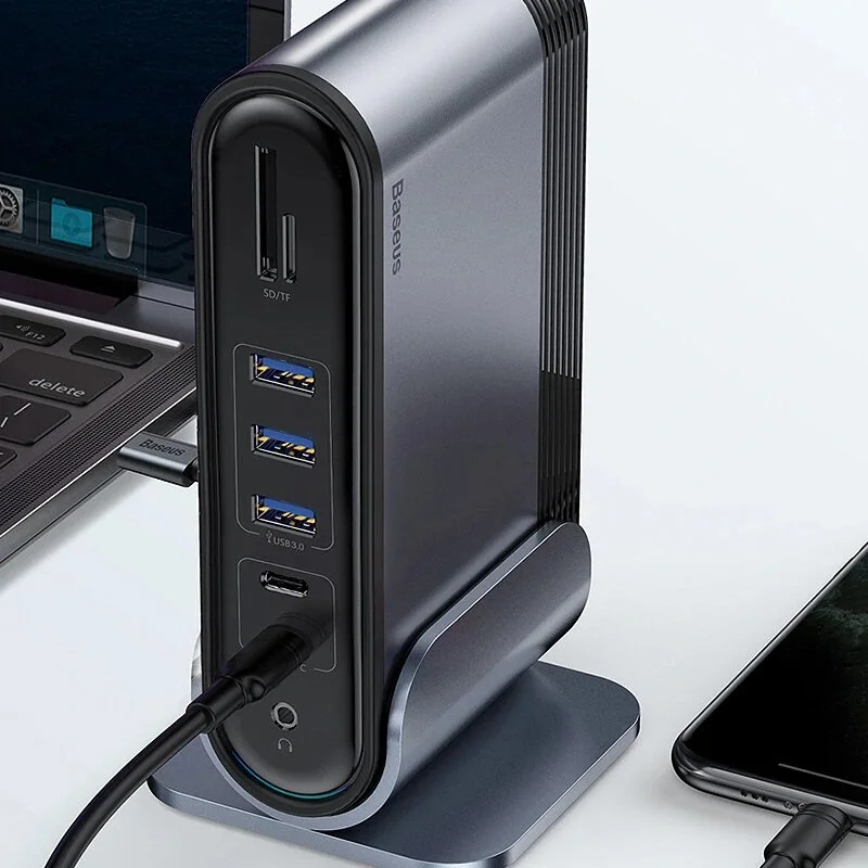 Highly Effective 17-in-1 Type-C Docking Station USB Adapter with USB2.0*2 USB3.0*3 USB-C*2 HDMI*3 RJ45 USB-C PD*2 for Sale