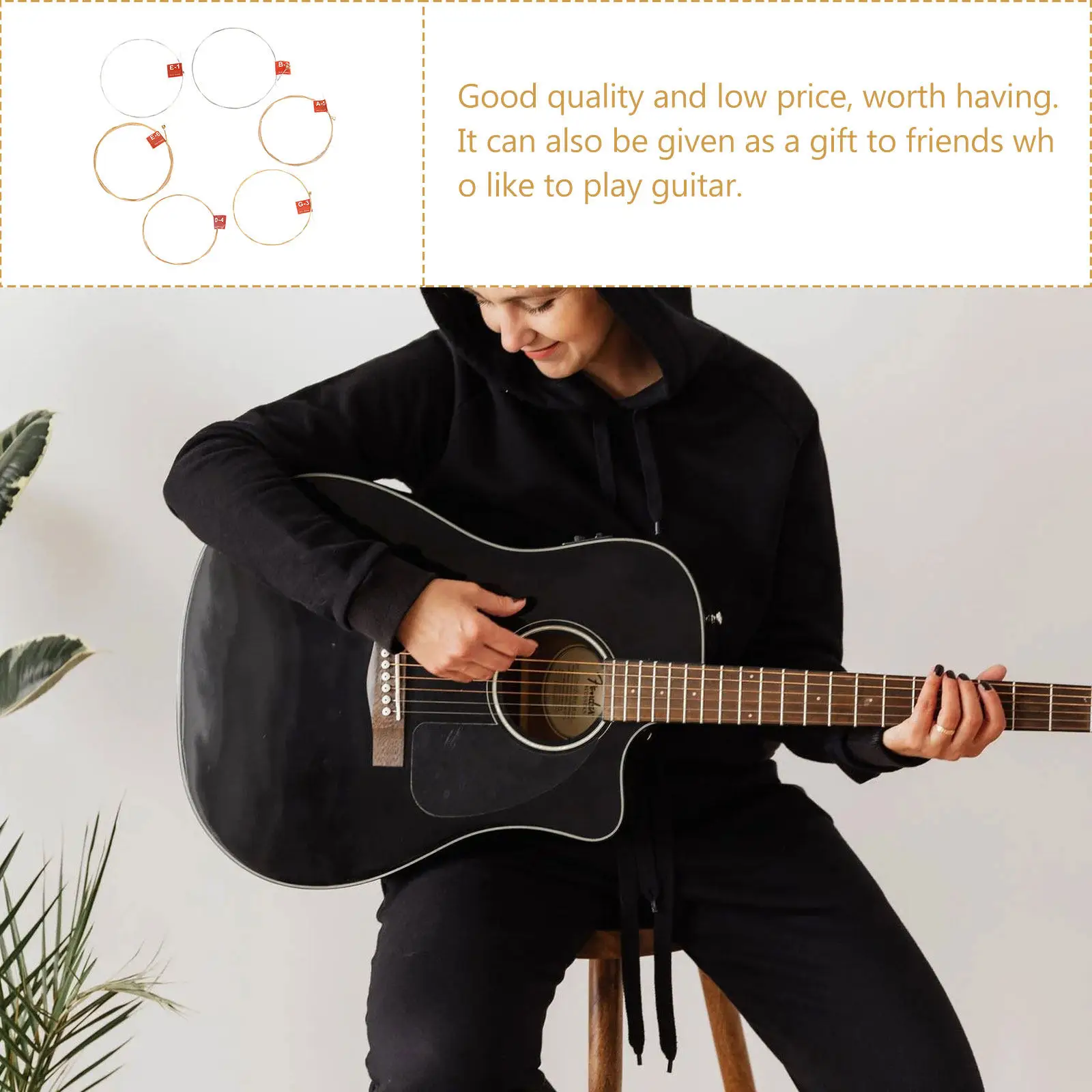 6Pcs Guitar Changing Strings Reliable Folk Guitar Replacement Set High Tensile Strength Clear Tone Convenient String Upgrade