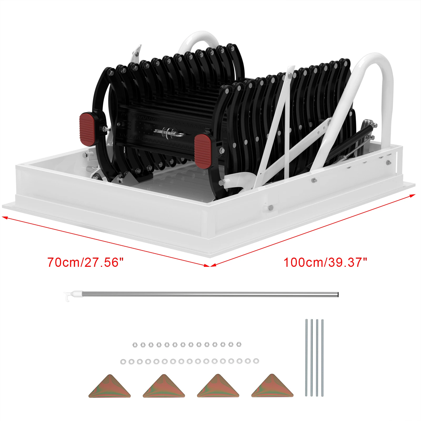 12 Steps Black loft wall ladder stairs and Pull Rod,Loft Wall Folding Pulldown Attic Ceiling Ladder Stairs 39.4 * 27.6