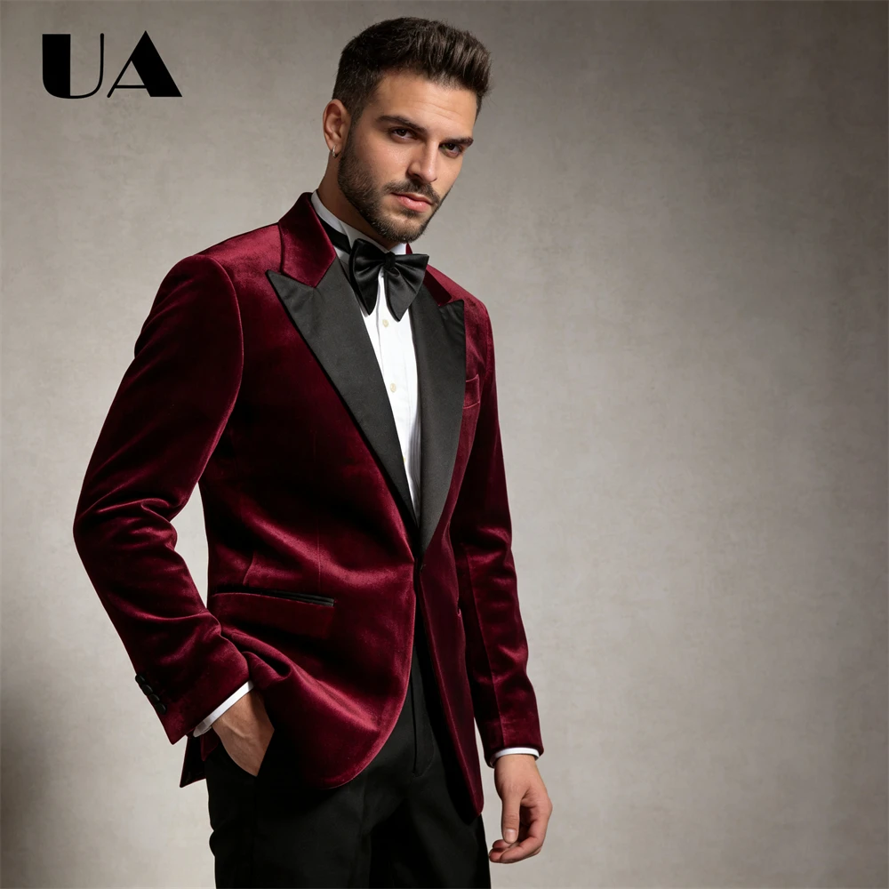 

ULBYANRY 2026 New Designer High End Suit Set for Men, Velvet Jacket with Black Pants One Button Prom Suit Attire Two Pieces