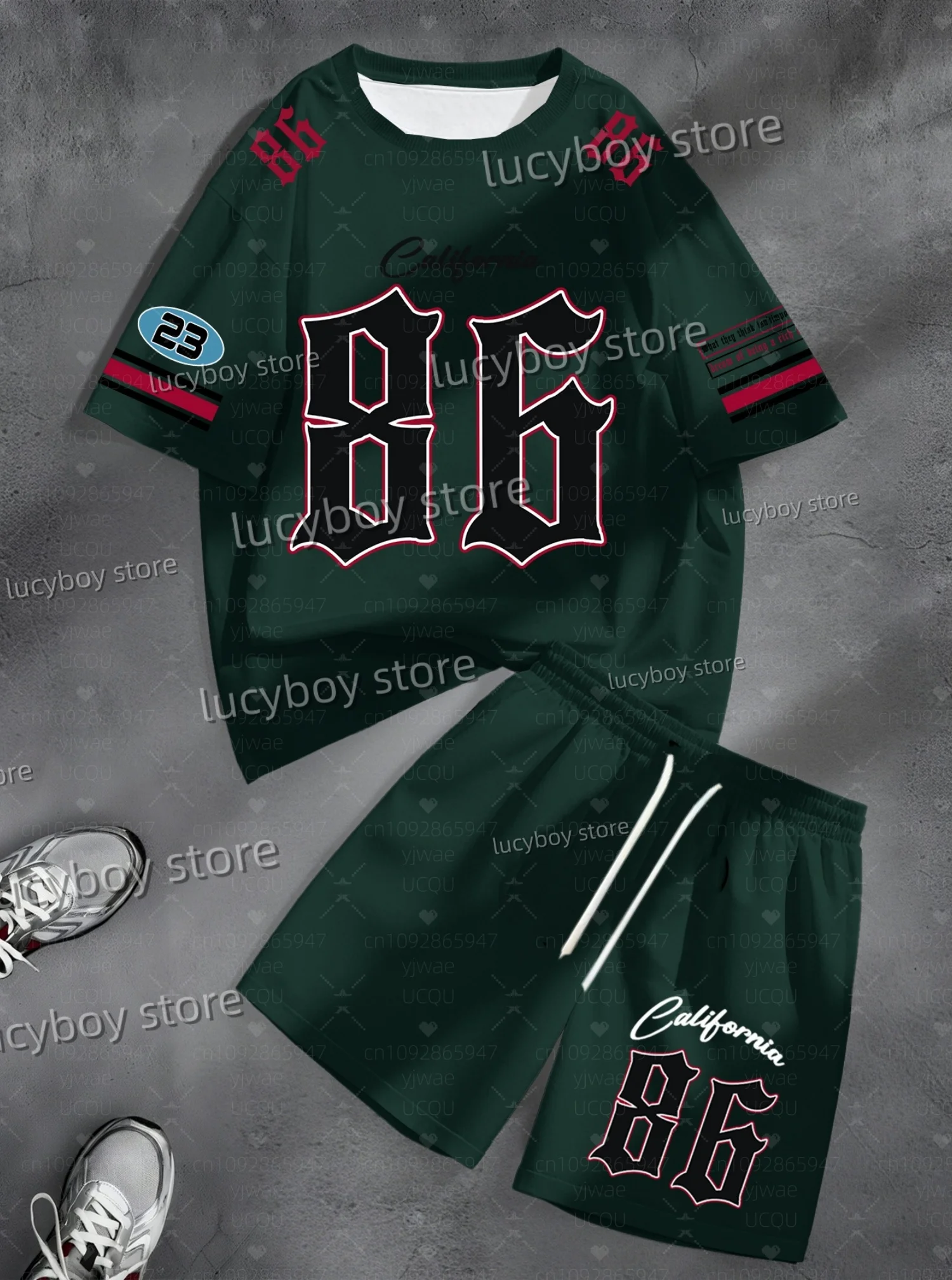 Hot Sell Men California 86 Print graphic Short Sleeve T-Shirt Shorts Set Adult  Jogging Plus Size Tracksuit 2 Piece Set