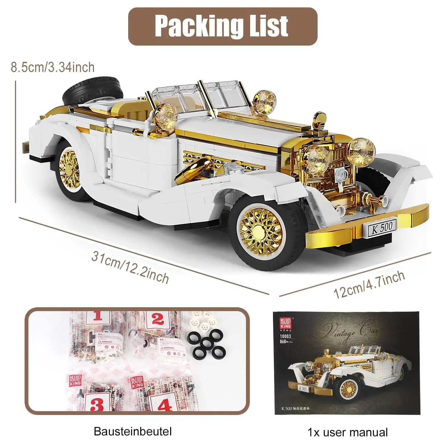 Mould King 10003S Kit de modelo de coche clásico MOC K500 bloques de construcción de automóviles Vintage juguetes regalo para niños adultos colecciones entusiastas