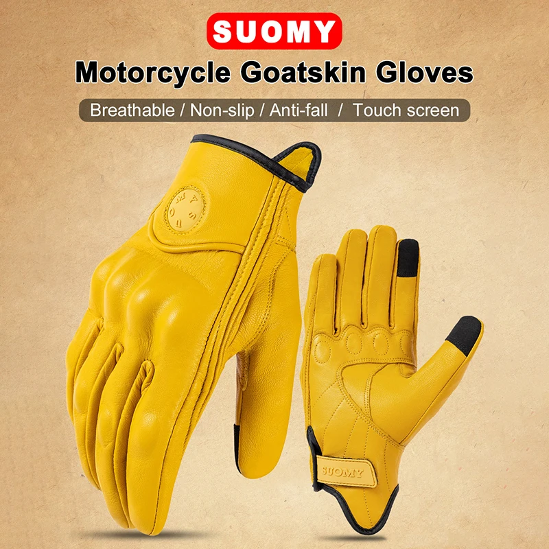 Motorcycle Leather Gloves Waterproof Breathable Touch Screen Gloves Goat Leather Motocross Full Finger Riding Gloves