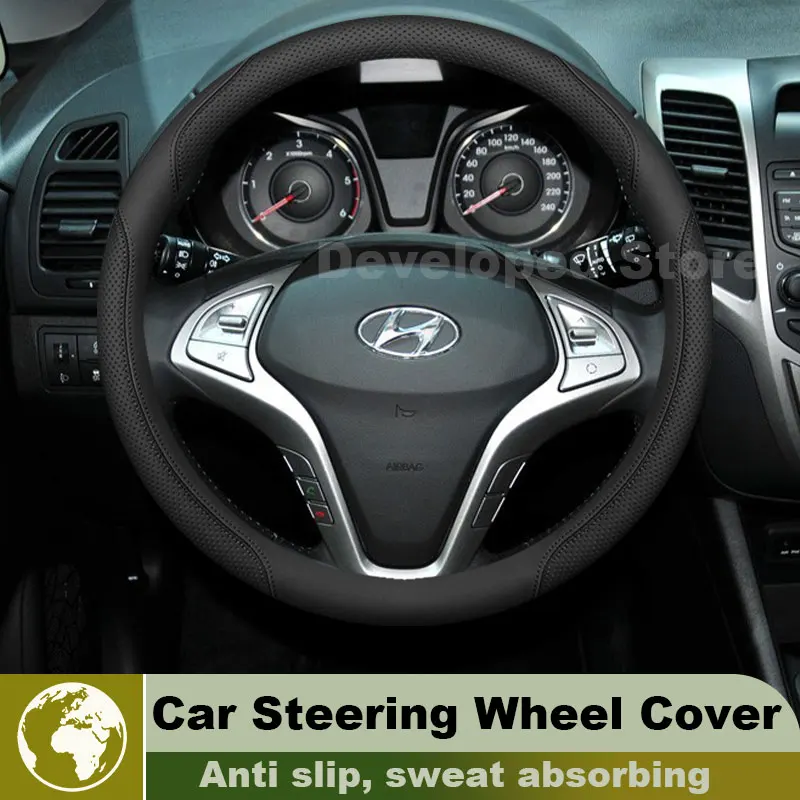Leather Car Steering Wheel Cover For Hyundai ix20 IX35 i40 2010-2020 Auto Steering Wheel Cover Fit Hyundai ix35 Accessories