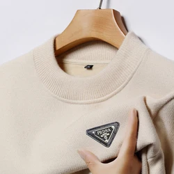 High End Brand Fashion Men's Sweater Printed O-Neck Autumn Winter Casual Plush Korean High Quality Thickened Pullover Men's Wear