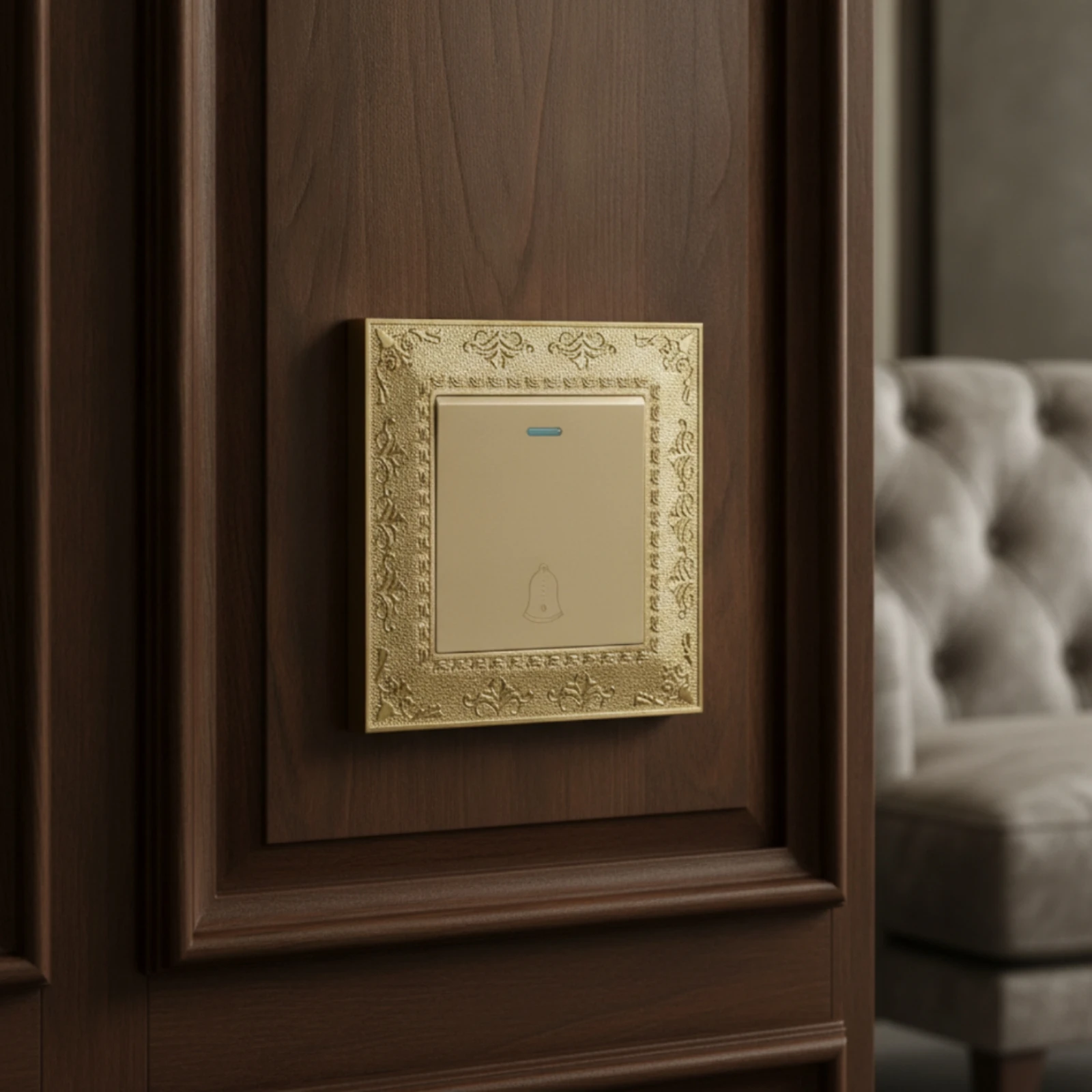 Wall Switch with Decorative Frame Gold-Tone Ornate Wall Switch Panel Hardware European-Style Flush-Mounted
