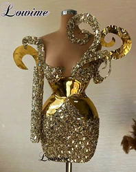 Special Gold Sparkly Cocktail Dresses Mermaid New Fashion Short Prom Dresses Celebrity Dresses Vestidos De Cóctel Pageant Gowns