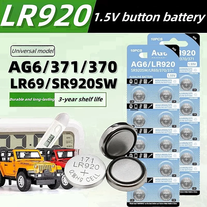 

5-60PCS AG6 Battery 371 SR920SW LR920 SR927 171 370 L921 LR69 SR920 1.55V Button Cell Coin Batteries For Watch Toys Remote