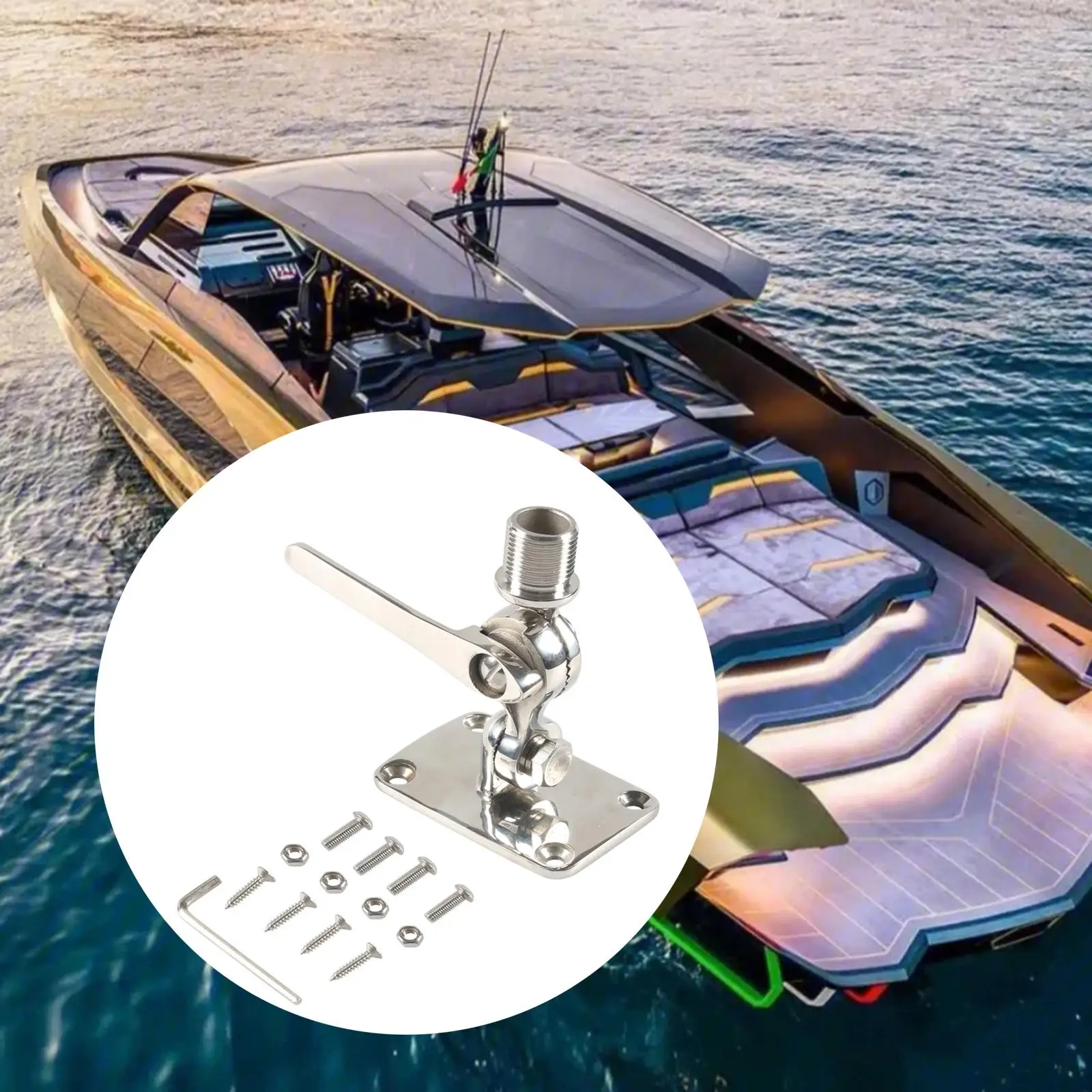 Marine VHF Antenna Mount 316 Stainless Steel Hardware Replacement Spare Parts Easy to Install Ratchet Mount for Boat